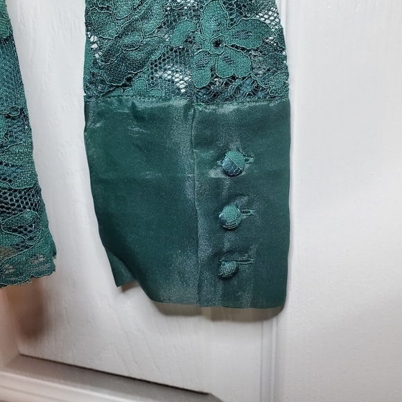 RACHEL PARCELL Lace Flutter Sleeve Top Green Long Sleeve Blouse Size XXS - Picture 9 of 12